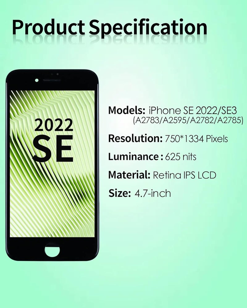 Ayake Store for iPhone SE 2022/SE3 Screen Replacement, Touch Digitizer and LCD Display Asselmbly for iPhone SE 2022 4.7 inch with Tool Kits A2783, A2595, A2785, A2782, A2784 - Image 2